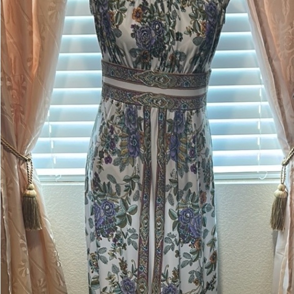 Studio One White and Purple Floral Maxi Dress